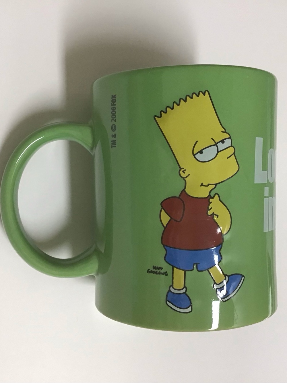 Bart Simpson Coffee Mug Looking Fabulous 2006 Raised Graphic Lime Green Tea Cup